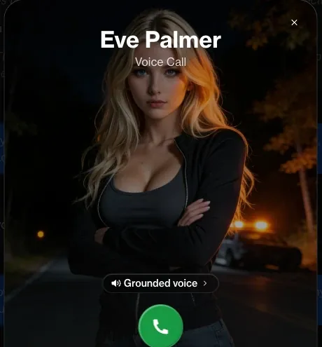 Voice call screen with an AI girlfriend named Eve